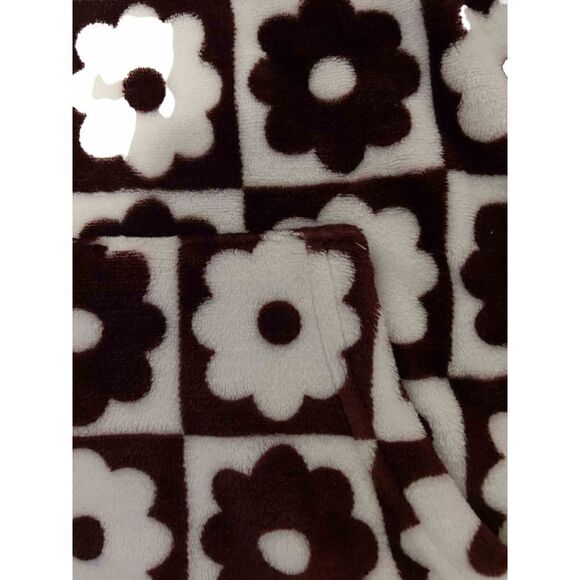 Geometric flowers super soft fleece 1/4 zip hoodie with kangaroo pocket brown an - Picture 3 of 12